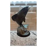 Metal Fish Sculpture on Wood Base, 14.5 Inch Tall