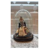 Antique European Doll in Traditional Costume Under Glass Dome