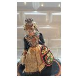 Antique European Doll in Traditional Costume Under Glass Dome