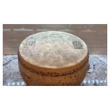 Vintage Asian14-Inch Wood Drum with Hand-Stretched Hide and Asian Motifs