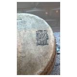 Vintage Asian14-Inch Wood Drum with Hand-Stretched Hide and Asian Motifs