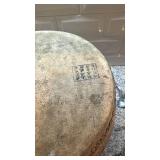 Vintage Asian14-Inch Wood Drum with Hand-Stretched Hide and Asian Motifs