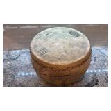 Vintage Asian14-Inch Wood Drum with Hand-Stretched Hide and Asian Motifs