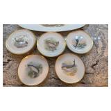 Set of 12 Pasco Porcelain Fish Plates and Large Fish Platter with Gold Trim