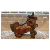 Antique Carved Wood Foo Dog Statue, 16x17 Inches