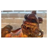 Antique Carved Wood Foo Dog Statue, 16x17 Inches
