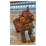 Antique Carved Wood Foo Dog Statue, 16x17 Inches