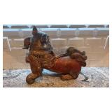 Antique Carved Wood Foo Dog Statue, 16x17 Inches