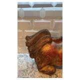 Antique Carved Wood Foo Dog Statue, 16x17 Inches