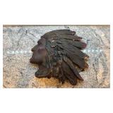 15x15 Plaster Native American Chief Wall Plaque with Feather Headdress