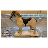 Antique Wooden Pull Toy Horse on Wheels 19x21 Inch