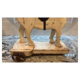 Antique Wooden Pull Toy Horse on Wheels 19x21 Inch