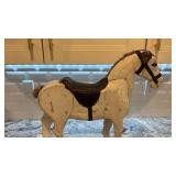 Antique Wooden Pull Toy Horse on Wheels 19x21 Inch
