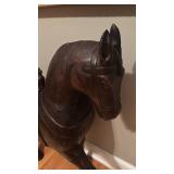 Large Hand-Carved Wooden Horse Sculpture with Saddle, 30.5 x 29 in