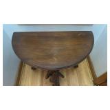 Antique Carved Wood Demilune Console Table with Figural Base