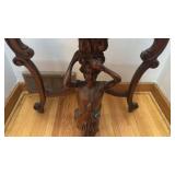 Antique Carved Wood Demilune Console Table with Figural Base