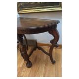 Antique Carved Wood Demilune Console Table with Figural Base