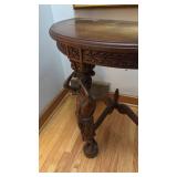 Antique Carved Wood Demilune Console Table with Figural Base