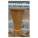 White Ceramic Vase with Leaf Motif, 14.5 in x 8 in