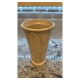 White Ceramic Vase with Leaf Motif, 14.5 in x 8 in