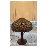 Stained Glass Tiffany Style Dragonfly Table Lamp with Decorative Base, 23in x 17in