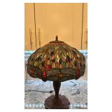 Stained Glass Tiffany Style Dragonfly Table Lamp with Decorative Base, 23in x 17in