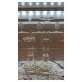 Set of 2 Crystal Glass Candlestick Holders 11 in and 16 in
