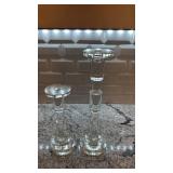 Set of 2 Crystal Glass Candlestick Holders 11 in and 16 in
