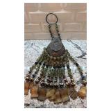 Decorative Tribal Beaded Wall Hanging with Metal and Stone Accents