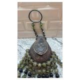 Decorative Tribal Beaded Wall Hanging with Metal and Stone Accents