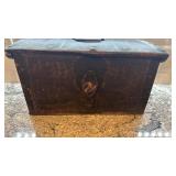 Antique Wooden Travel Chest with Metal Hardware 19x10x11