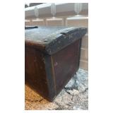 Antique Wooden Travel Chest with Metal Hardware 19x10x11