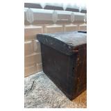 Antique Wooden Travel Chest with Metal Hardware 19x10x11