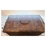 Antique Wooden Travel Chest with Metal Hardware 19x10x11