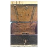 Antique Wooden Travel Chest with Metal Hardware 19x10x11