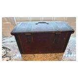 Antique Wooden Travel Chest with Metal Hardware 19x10x11