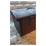 Antique Wooden Travel Chest with Metal Hardware 19x10x11