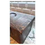 Antique Wooden Travel Chest with Metal Hardware 19x10x11