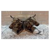 Pair of Bronze Tone Bull Head Bookends 7.5 x 6 Inches