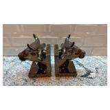 Pair of Bronze Tone Bull Head Bookends 7.5 x 6 Inches