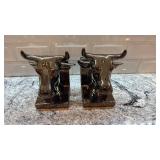 Pair of Bronze Tone Bull Head Bookends 7.5 x 6 Inches