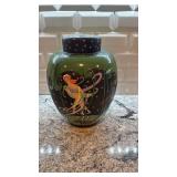Hand-Painted Ceramic Lidded Jar with Mythical Figures 12 x 9.5 Inches
