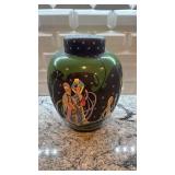 Hand-Painted Ceramic Lidded Jar with Mythical Figures 12 x 9.5 Inches