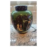 Hand-Painted Ceramic Lidded Jar with Mythical Figures 12 x 9.5 Inches