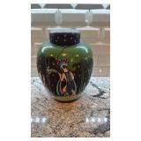 Hand-Painted Ceramic Lidded Jar with Mythical Figures 12 x 9.5 Inches
