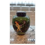 Hand-Painted Ceramic Lidded Jar with Mythical Figures 12 x 9.5 Inches