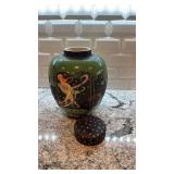 Hand-Painted Ceramic Lidded Jar with Mythical Figures 12 x 9.5 Inches