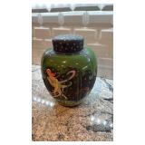 Hand-Painted Ceramic Lidded Jar with Mythical Figures 12 x 9.5 Inches