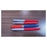 Set of 4 Vintage Fountain Pens with Red and Blue Barrels