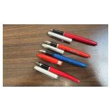 Set of 4 Vintage Fountain Pens with Red and Blue Barrels